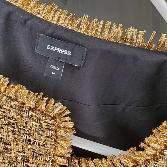 Express Metallic Crop Blazer Women Medium Gold Shimmer Textured Glam Party NYE - Picture 3 of 10